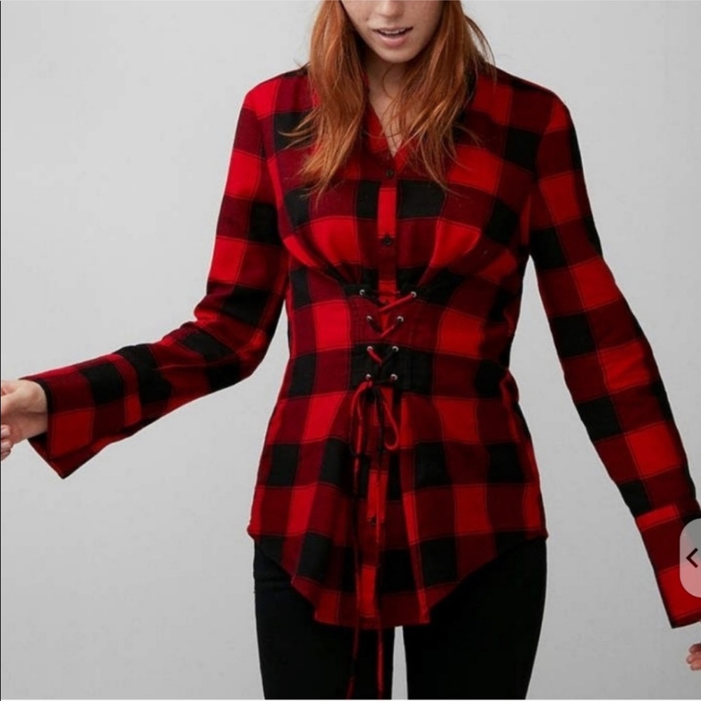 💥ACCEPTING OFFERS💥Red Plaid Lace Up Top